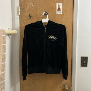 BCBG Maxazria Zip-Up Hoodie with Floral Embroidery